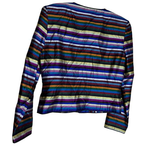 Maggy London Blazer Jacket Womens 8 Striped Silk Vintage Retro 80s Art To Wear - Picture 2 of 11
